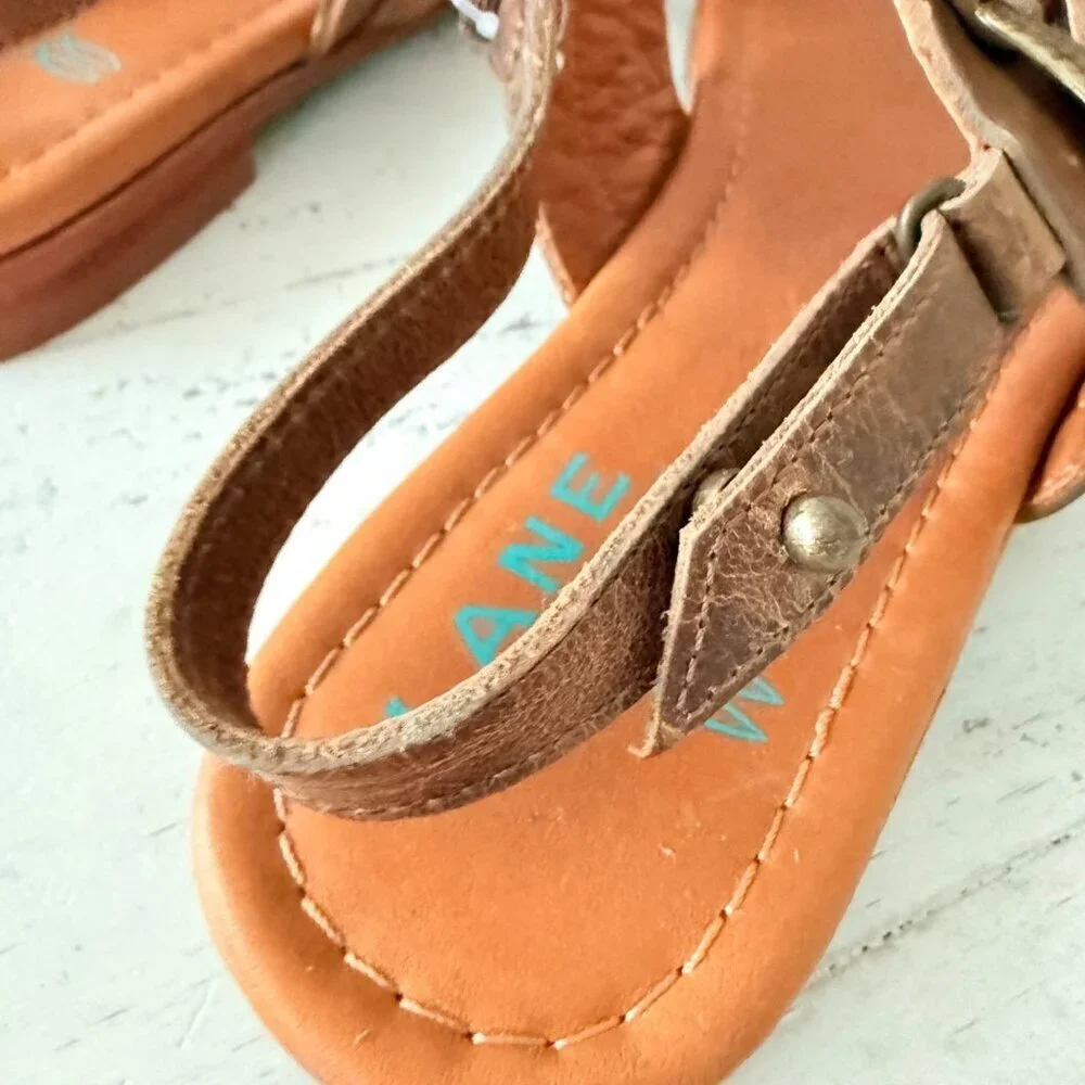 Lane Boots WHISPERWEAVE Western Sandals Brown Cowgirl Slip on Buckle Flats 11